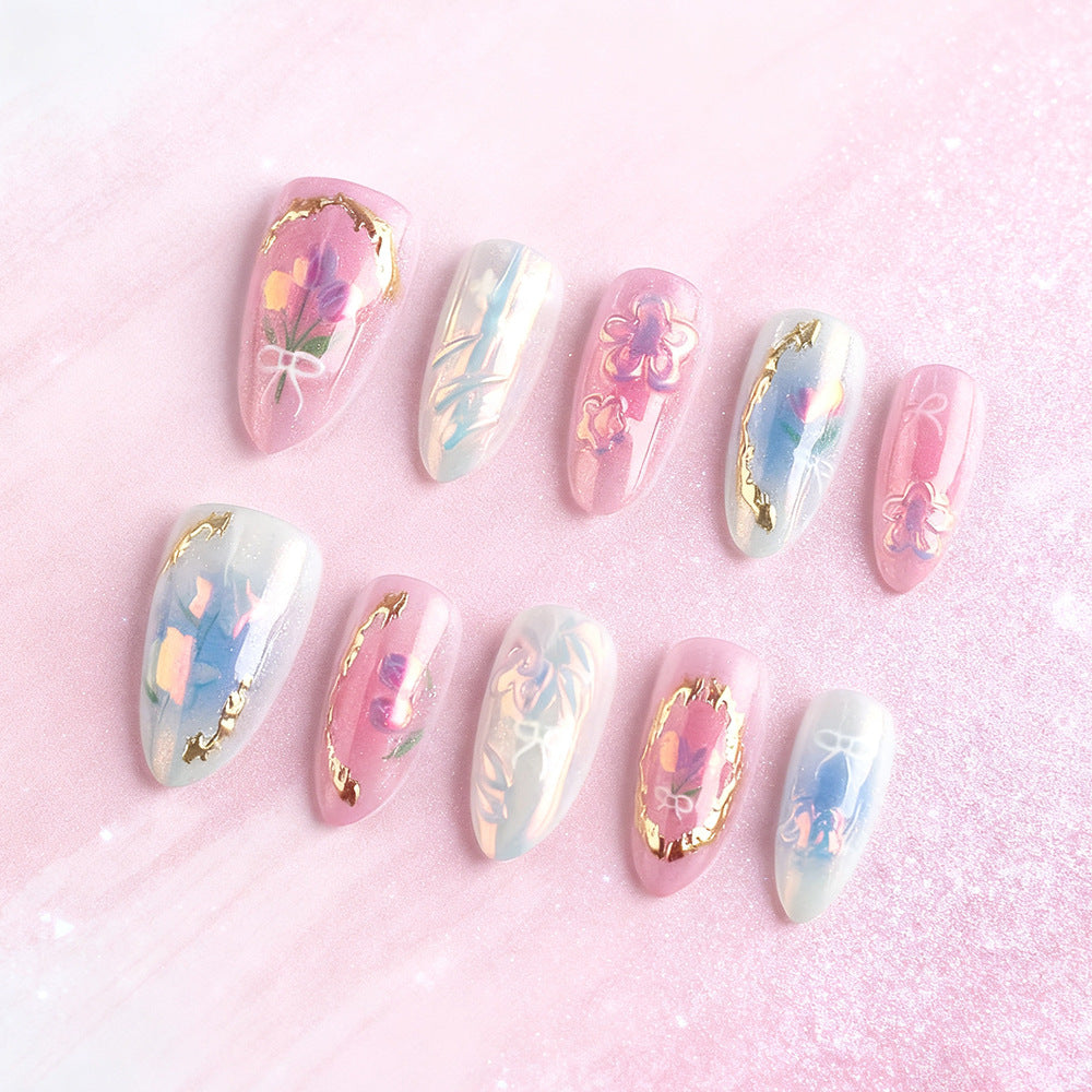 Artistic Floral Press-On Nail Art Bowlift