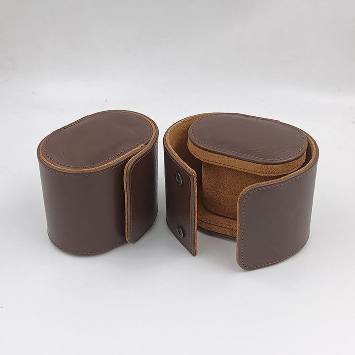 Compact Leather Travel Watch Roll Case with Snap Closure Bowlift
