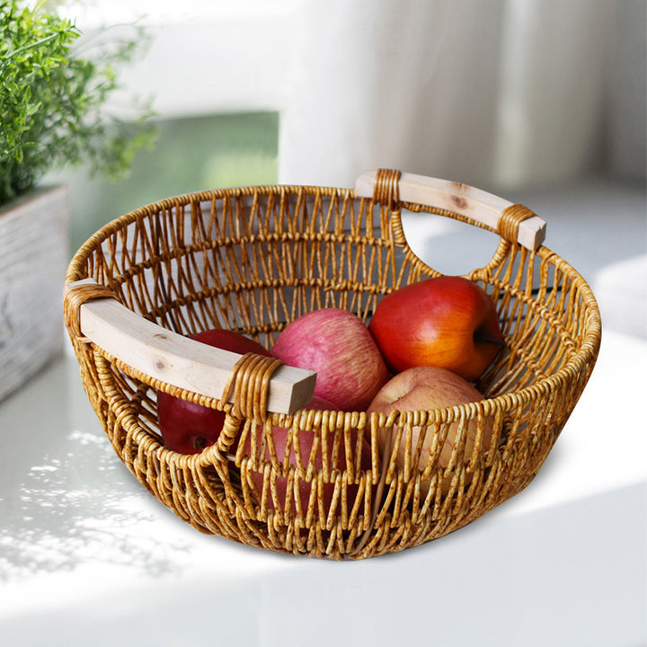 Handcrafted Woven Storage Basket with Wooden Handles Bowlift