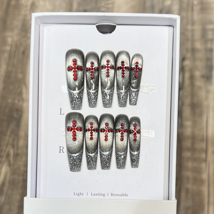Luxury Glitter Press-On Nail Set with Crystal Accents Bowlift