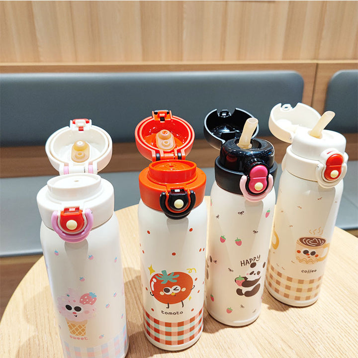 Women's playful stainless steel drinking bottle with integrated safety closure Bowlift