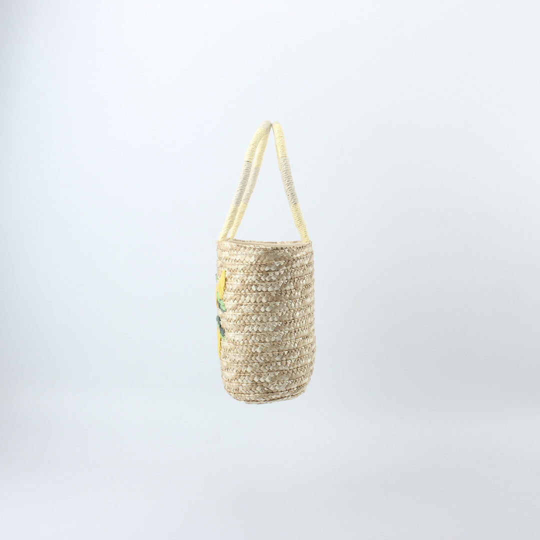 Basket bag with hand-embroidered lemon motif Bowlift