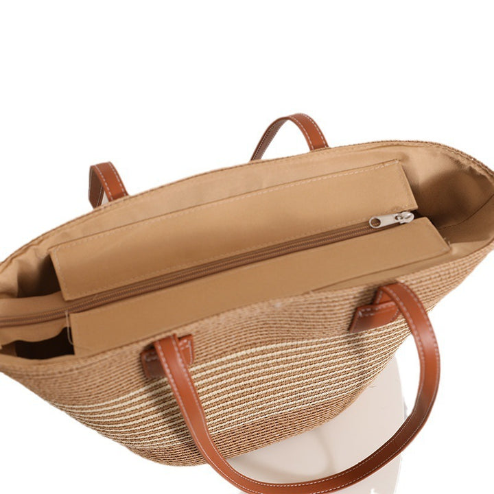 Elegant Bast Shoulder Bag with Striped Design Bowlift