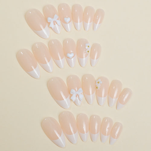 Artificial nail set with decorative French tip design Bowlift
