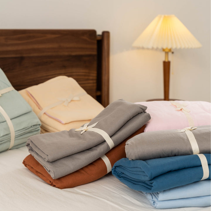 Linen-Feel Reversible Duvet Cover Set with Pillowcases