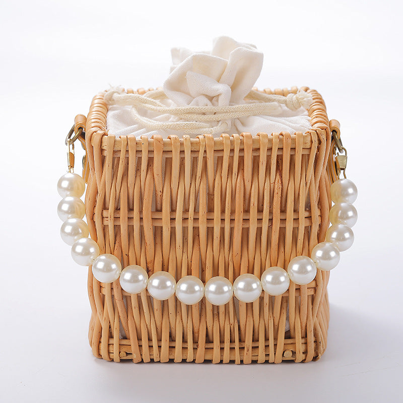 Ladies Elegant Basket Bag with Pearl Accents Bowlift