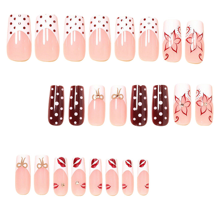 Decorative Press-On Nail Art Set with Floral Accents Bowlift