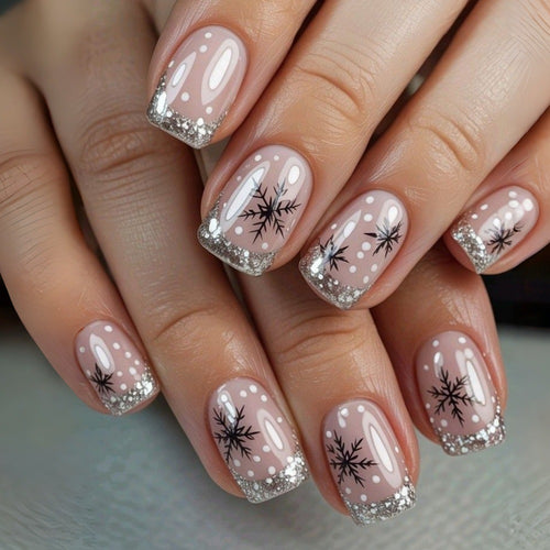 Artificial nails in festive snowflake design Bowlift