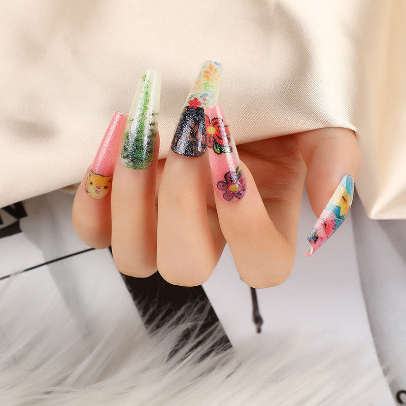 Artificial nails with floral patterns Bowlift