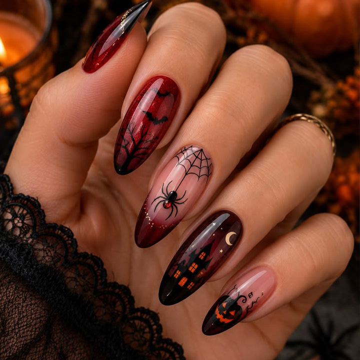 Gothic Halloween-Themed Stiletto Nail Art Extensions Bowlift 1789713505