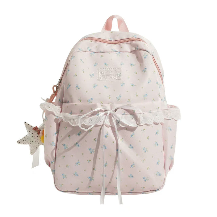 Floral Embroidered Ruffled Backpack Bowlift