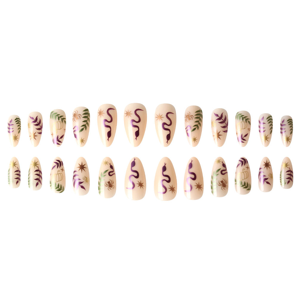 Artistic Press-On Nail Set with Halloween-Inspired Designs Bowlift