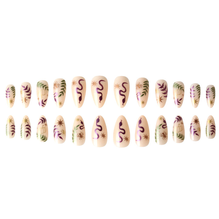 Artistic Press-On Nail Set with Halloween-Inspired Designs Bowlift