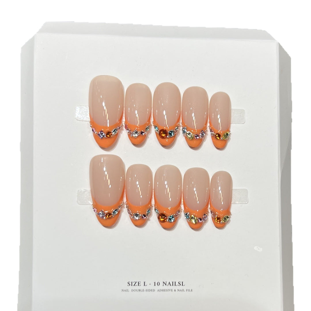 Decorative Press-On Nail Set with Rhinestone Accents Bowlift