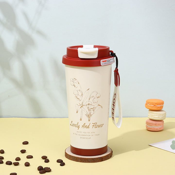 Insulated Stainless Steel Travel Coffee Tumbler with Leakproof Lid and Carry Strap Bowlift