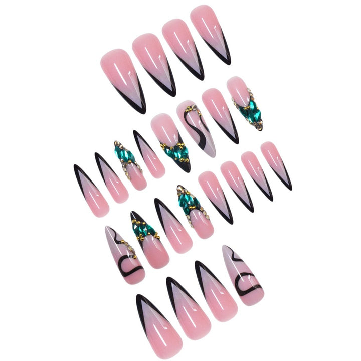 Elegant Stiletto Nail Enhancements with Gem Accents Bowlift