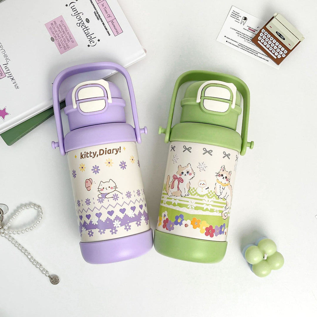 Women Insulated Drinking Bottle with Practical Carry Handle and Cute Design Bowlift