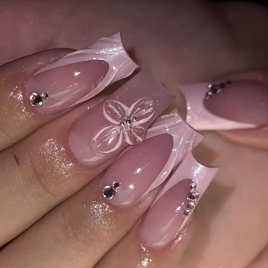 3D Floral Acrylic Nail Extensions Bowlift