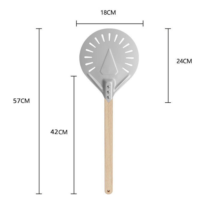 long-handled perforated pizza peel with wooden handle Bowlift