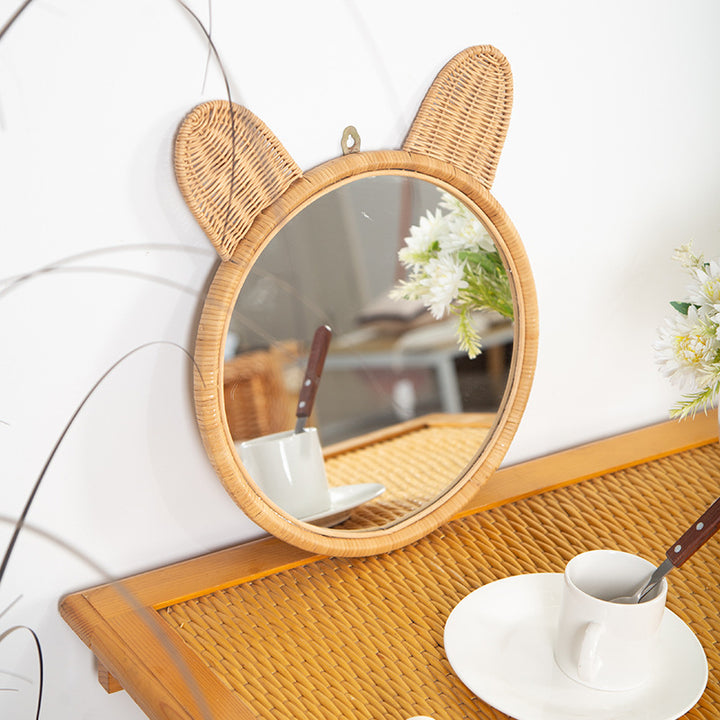 Round Wall Mirror with Rattan Design Bowlift