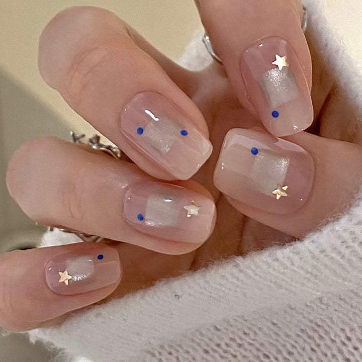 Elegant Press-On Nail Art Set with Star and Dot Designs Bowlift