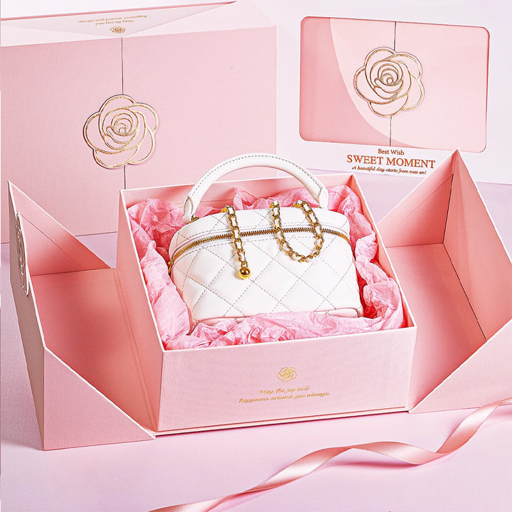Luxurious rose-emblem gift box set with matching carry bag and magnetic closure Bowlift