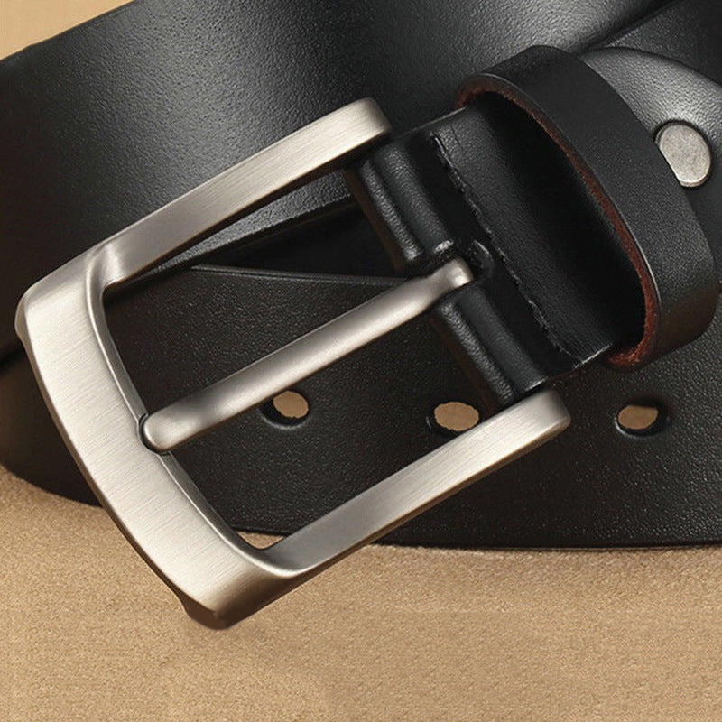 Classic Full-Grain Leather Dress & Casual Belt with Brushed Metal Buckle Bowlift
