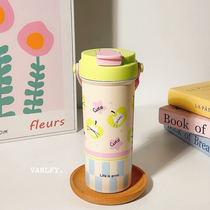 Women's insulated drinking cup with secure flip lid and cute dog design Bowlift