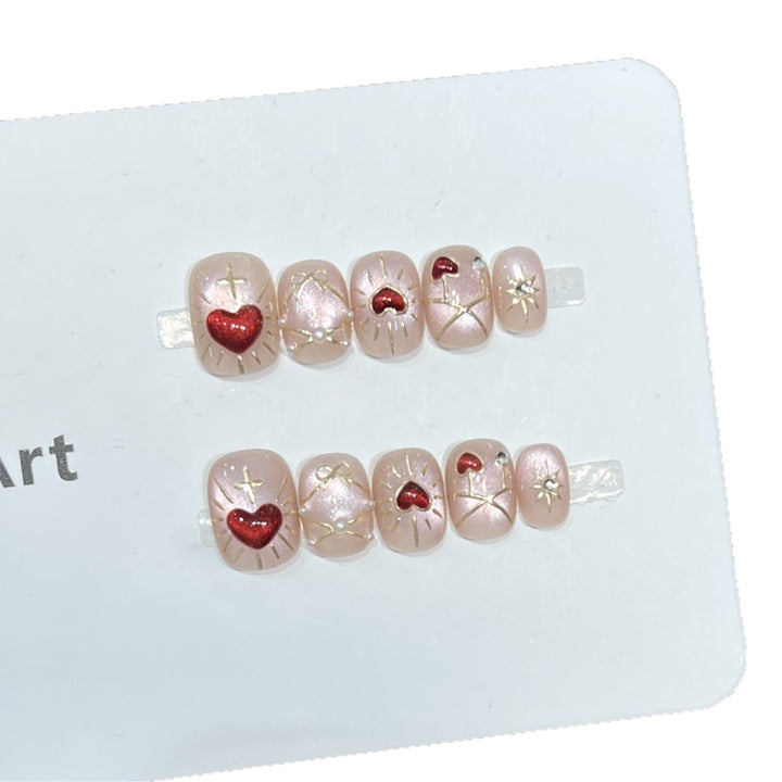 Artistic Heart-Themed Press-On Nail Art Set Bowlift