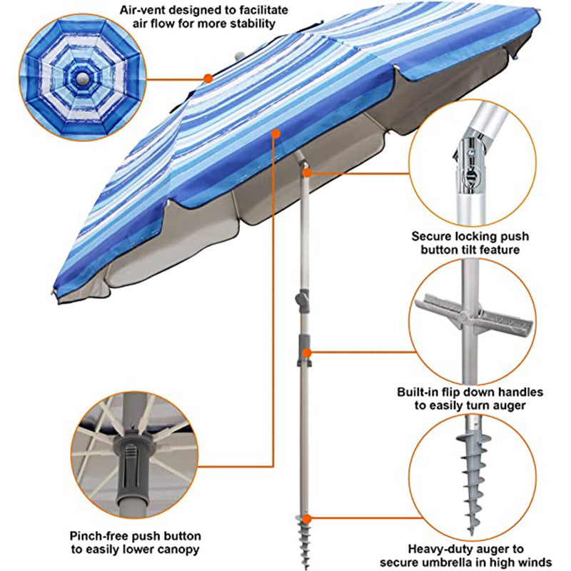 Women's Striped Sun Umbrella with Stable Ground Anchoring Bowlift