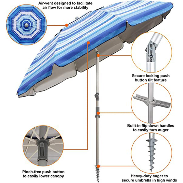 Women's Striped Sun Umbrella with Stable Ground Anchoring Bowlift