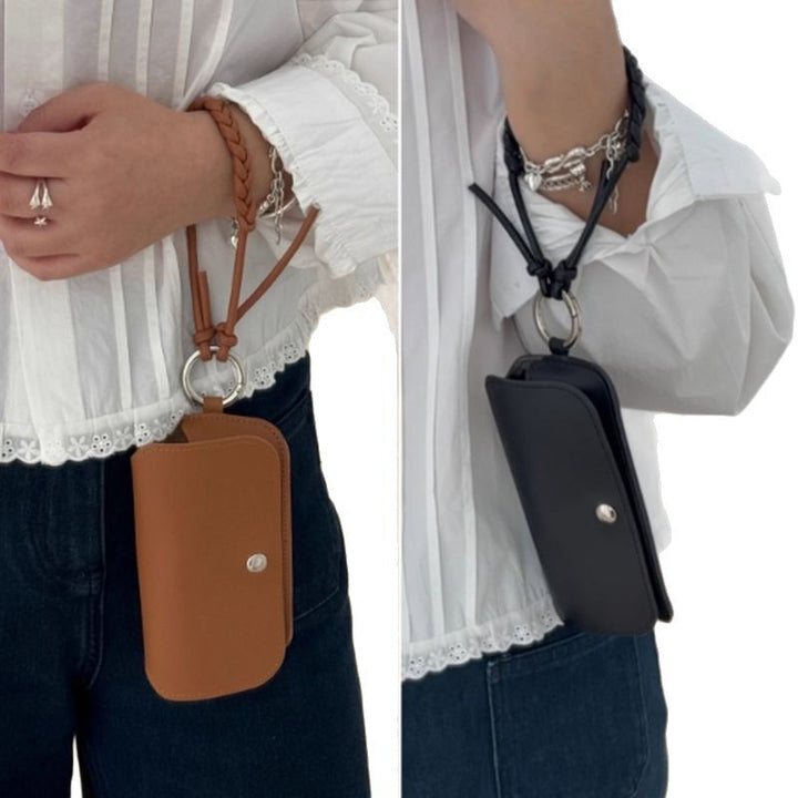 Leather Eyewear Pouch with Braided Strap & Snap Closure Bowlift