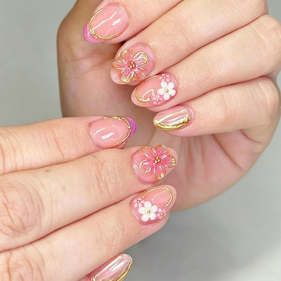 Artistic Floral Embellished Press-On Nails