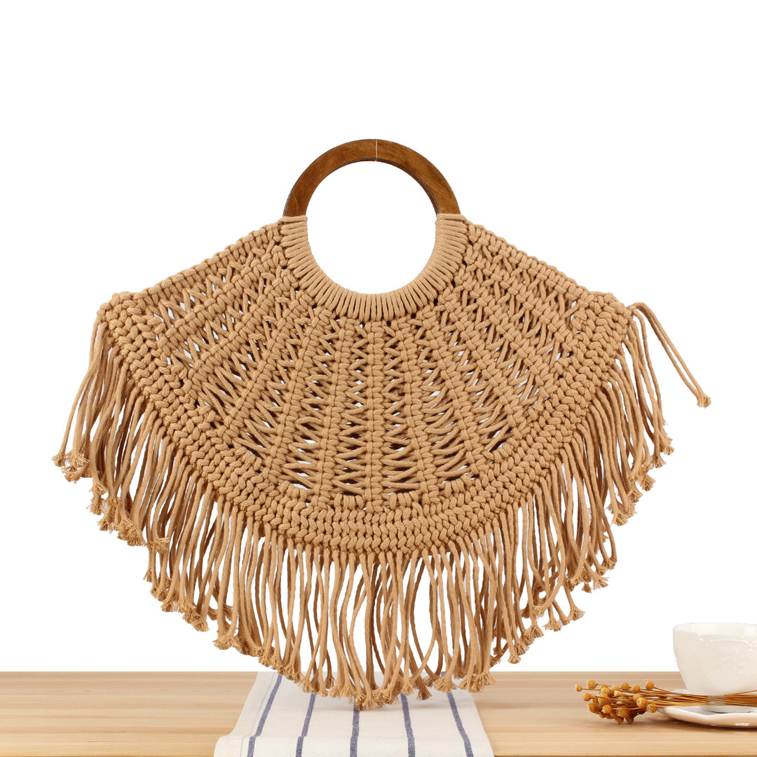 Macramé Handbag with Wooden Handles Bowlift