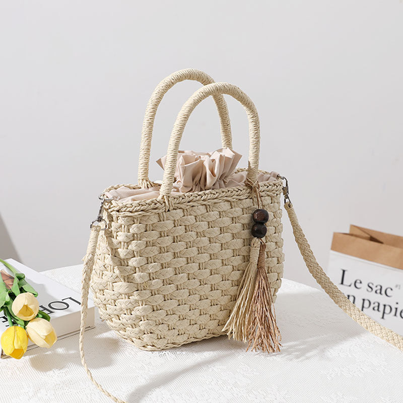 Handcrafted Macrame Tote Bag with Decorative Drawstring Bowlift