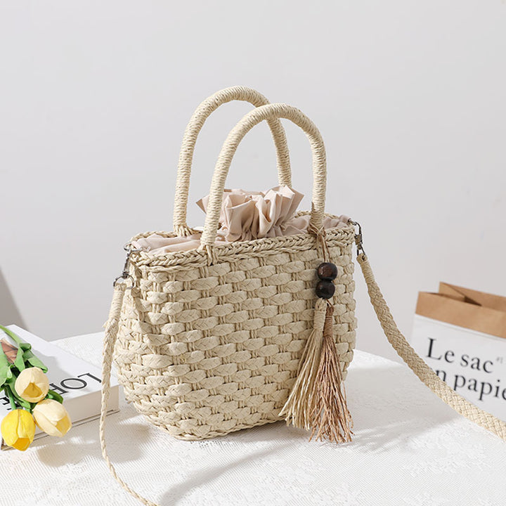 Handcrafted Macrame Tote Bag with Decorative Drawstring Bowlift