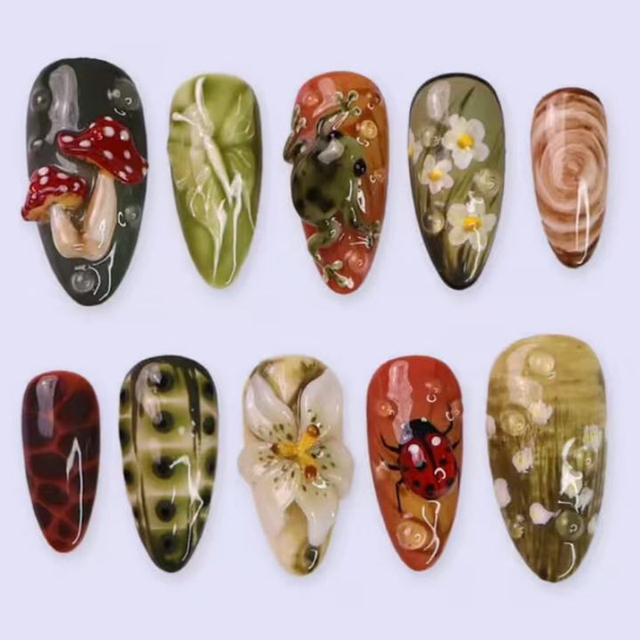 Nature-Themed Artistic Press-On Nail Set Bowlift