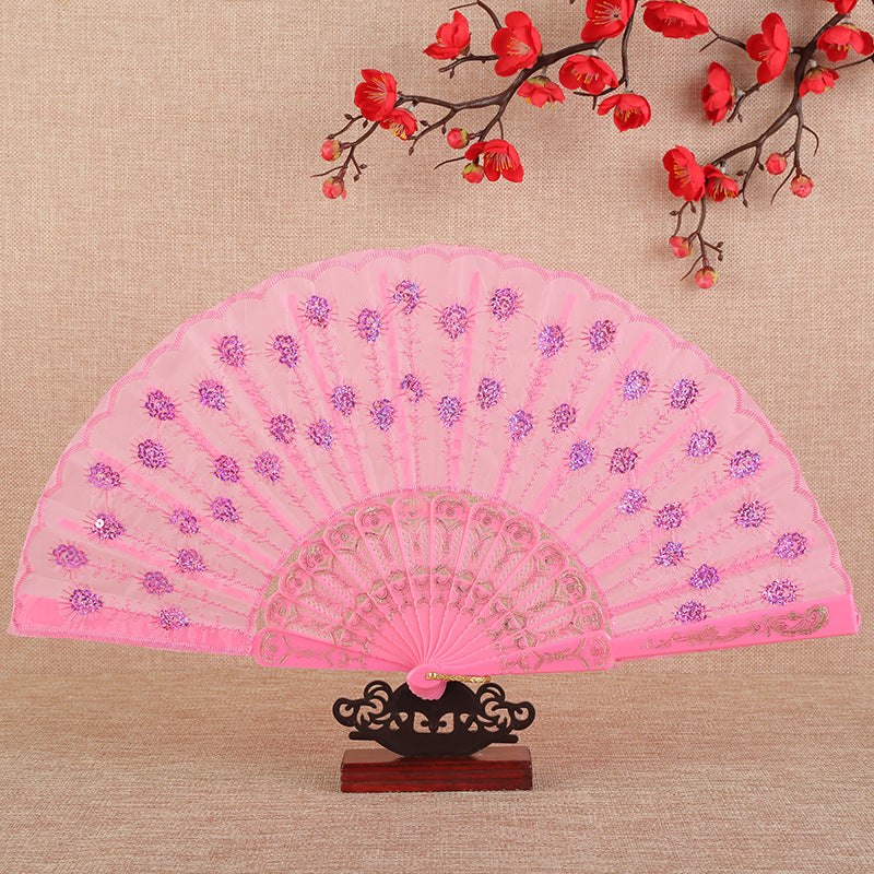 Women's folding fan with artistic decorations Bowlift
