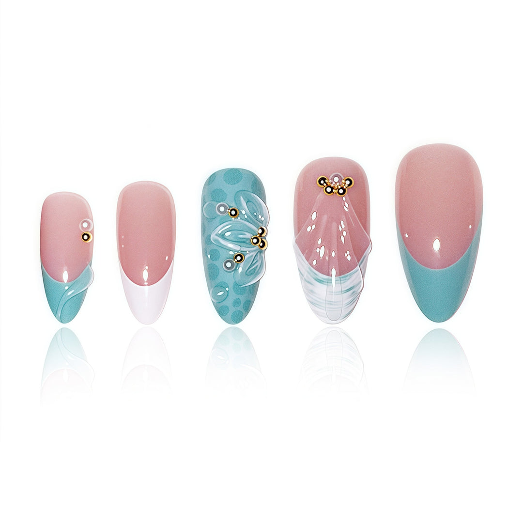 Decorative Floral Stiletto Press-On Nails Bowlift