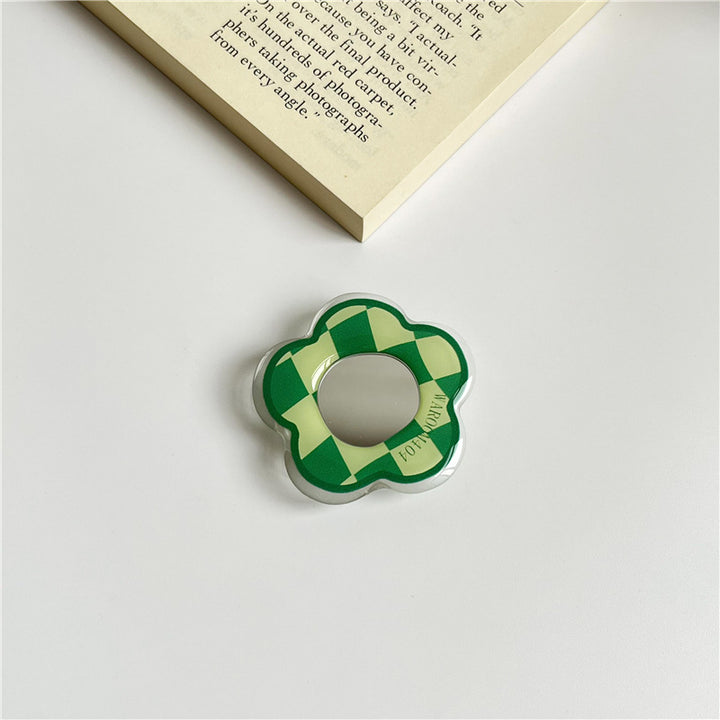 Portable Flower-Shaped Compact Mirror With Acrylic Checkered Frame