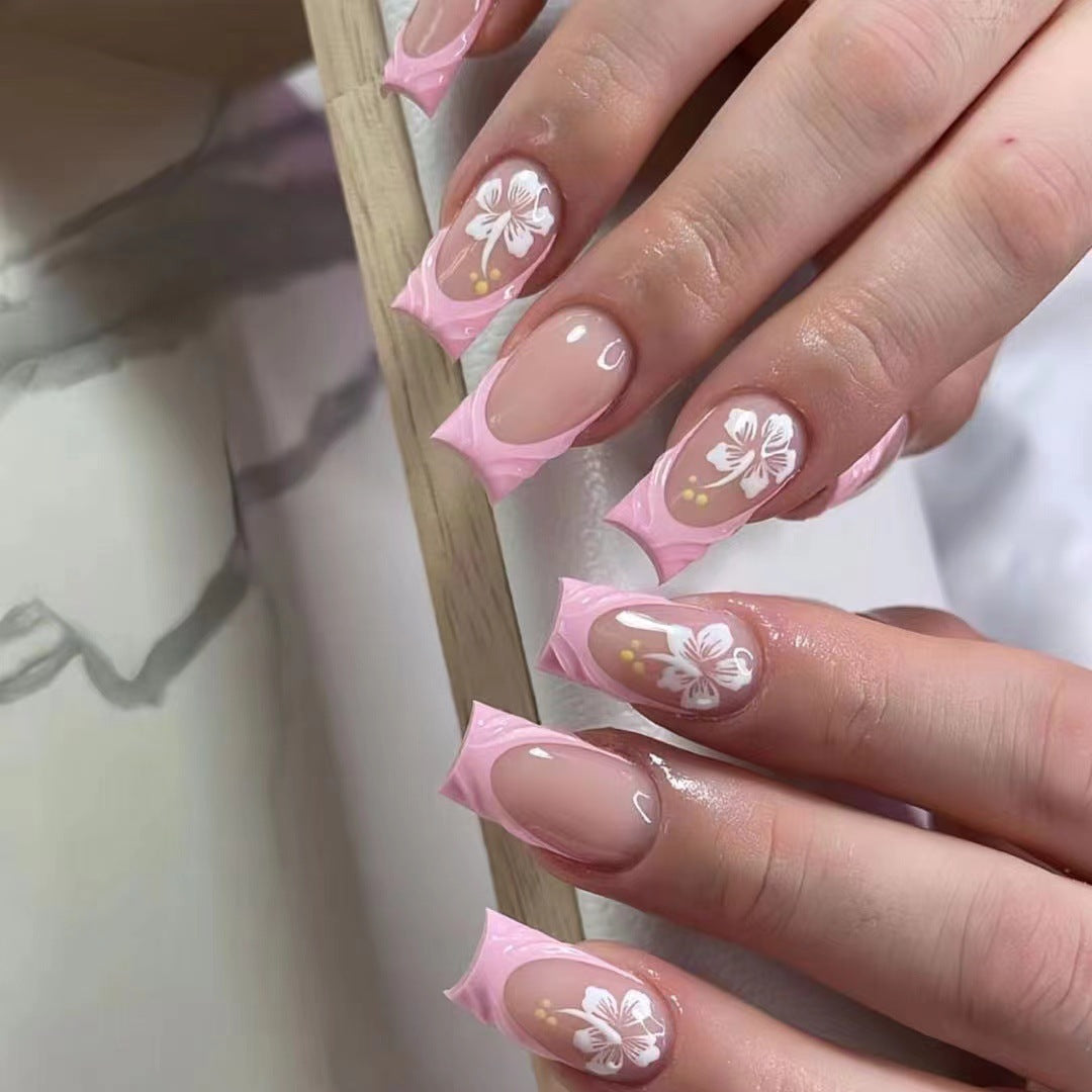 Decorative Floral Acrylic Press-On Nail Extensions Bowlift