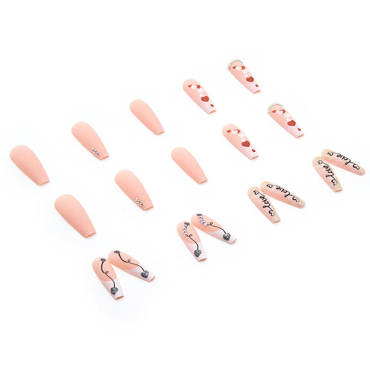 Acrylic nail set with romantic heart and glitter decorations Bowlift