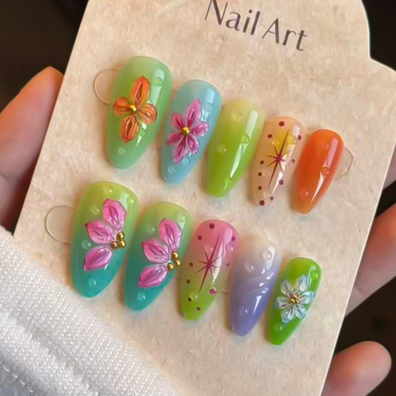 Artistic Floral-Embellished Press-On Nail Set Bowlift