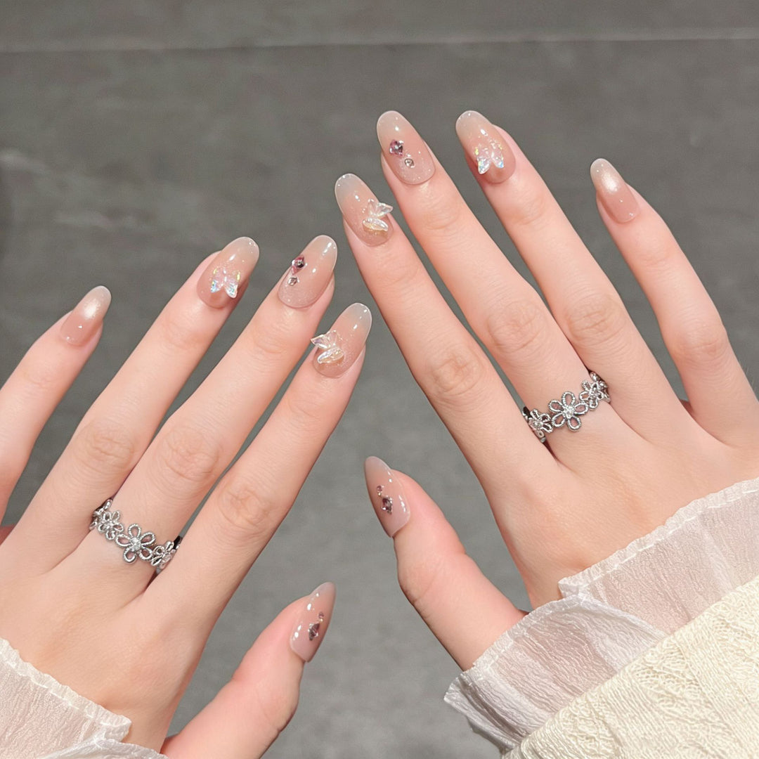 Artistic Gem-Accented Press-On Nail Extensions Bowlift