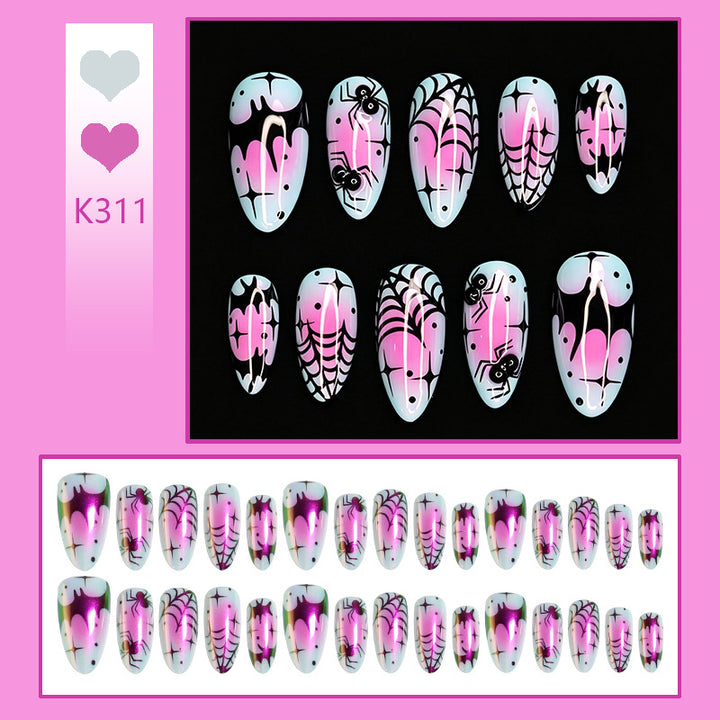 Creative nail art set with creepy spider design and colorful pattern Bowlift
