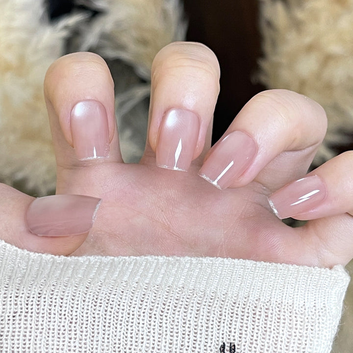 Elegant Natural Glossy Press-On Nail Set Bowlift