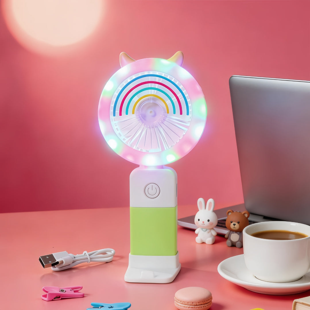 Women's Portable LED Fan with Playful Animal Design Bowlift