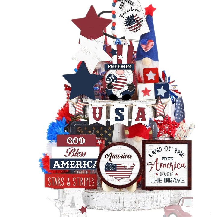 Unisex nan patriotic wood decor set for wall and door with versatile USA motifs Bowlift