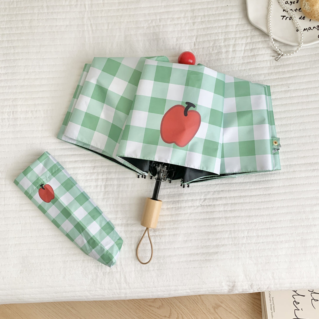 Ladies' folding umbrella in stylish check pattern with fruity motif Bowlift