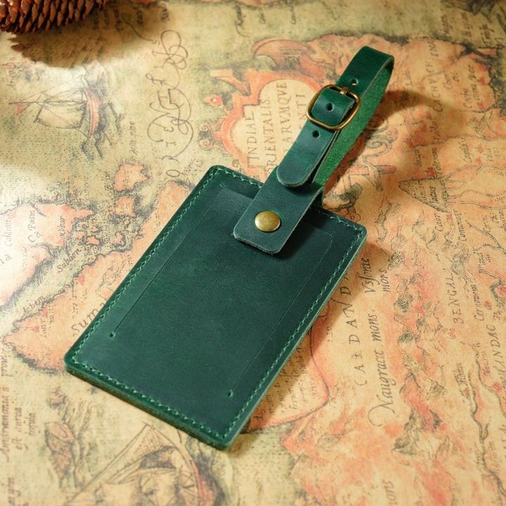 Vintage Full-Grain Leather Luggage Tag with Adjustable Buckle Strap Bowlift